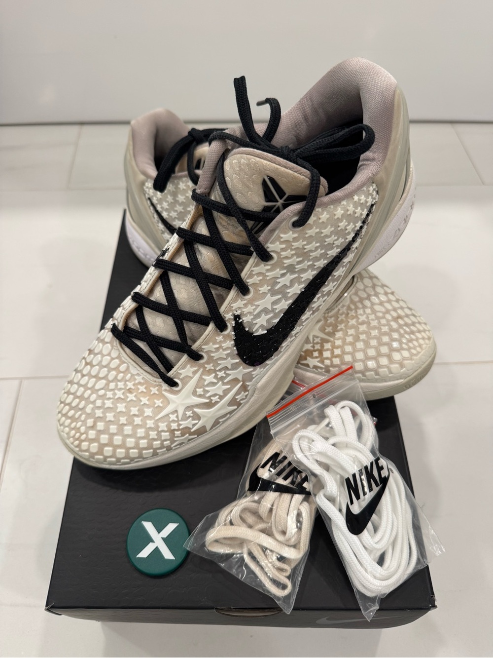 Nike Mens Kobe Protro VI Sneakers - Sail-Black-Bone Cream w/white & bone laces